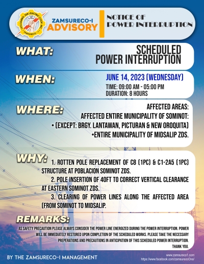 Scheduled Power Interruption (JUNE 14, 2023) between 9:00 AM - 5:00 PM