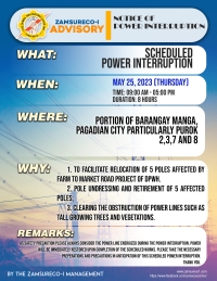 Scheduled Power Interruption (May 25, 2023) between 9:00 AM - 5:00 PM