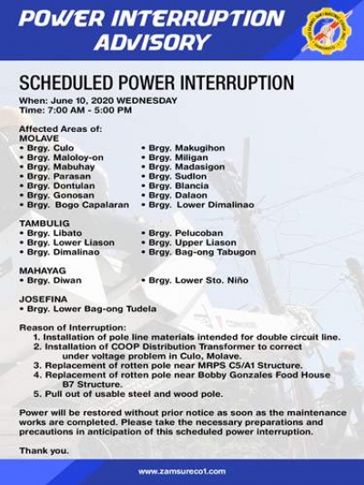 Scheduled Power Interruption (June 10, 2020)