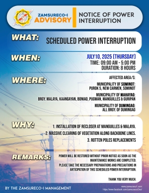 SCHEDULE POWER INTERRUPTION JULY 10, 2025) between 9:00 AM - 5:00 PM