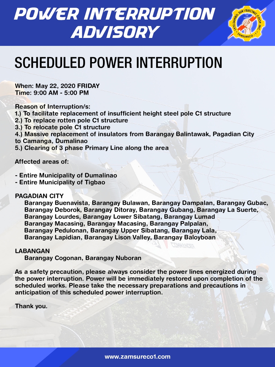 Scheduled Power Interruption (May 22, 2020)