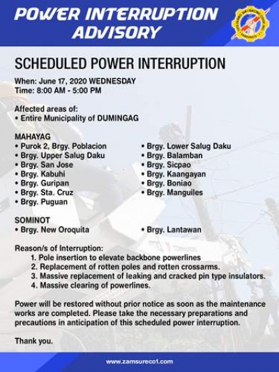 Scheduled Power Interruption (June 17, 2020)