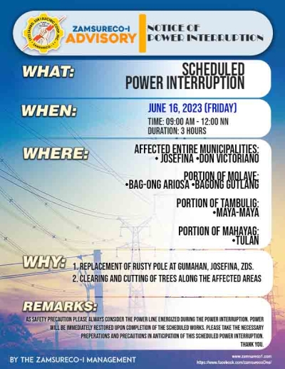 Scheduled Power Interruption (JUNE 16, 2023) between 9:00 AM - 12:00 NN
