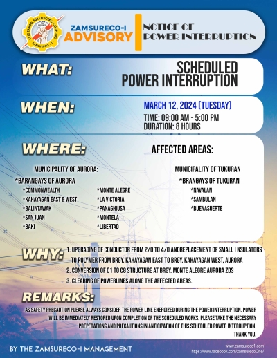 SCHEDULE POWER INTERRUPTION (March 12, 2024) between 9:00 AM - 5:00 PM