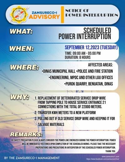 SCHEDULE POWER INTERRUPTION (SEPTEMBER 12, 2023) between 9:00 AM - 5:00 PM