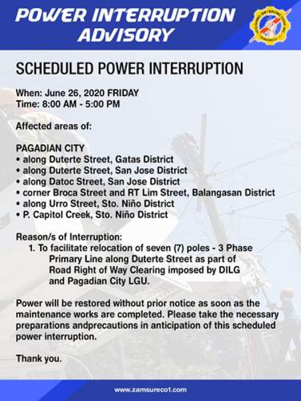 Scheduled Power Interruption (June 26, 2020)