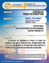 SCHEDULE POWER INTERRUPTION (March 8, 2024) between 9:00 AM - 4:00 PM