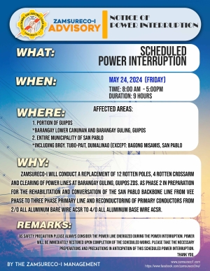 SCHEDULE POWER INTERRUPTION (MAY 24, 2024) between 8:00 AM - 5:00 PM