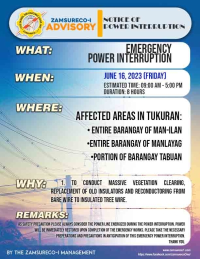 Emergency Power Interruption (JUNE 16, 2023) between 9:00 AM - 5:00 PM