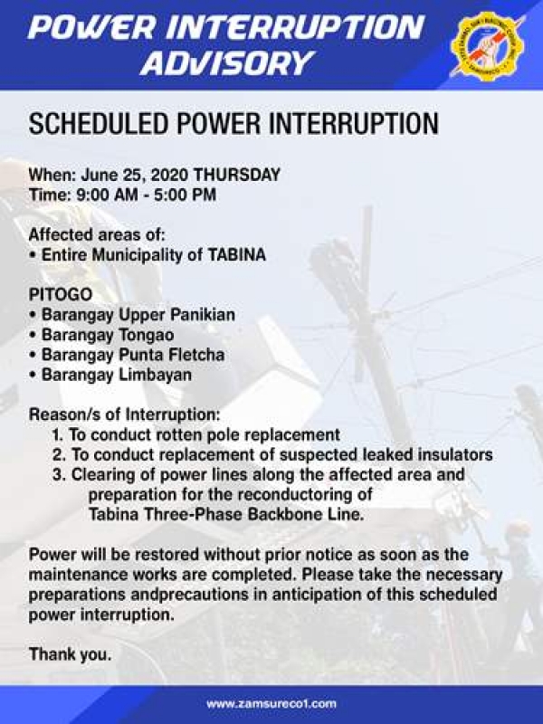 Scheduled Power Interruption (June 25, 2020)
