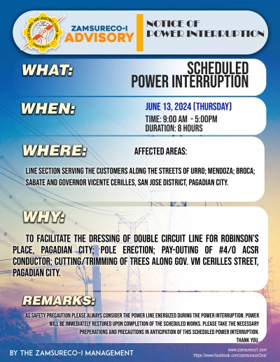SCHEDULE POWER INTERRUPTION (JUNE 13, 2024) between 9:00 AM - 5:00 PM
