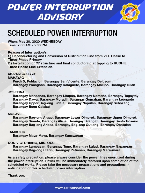 Scheduled Power Interruption (May 20, 2020)