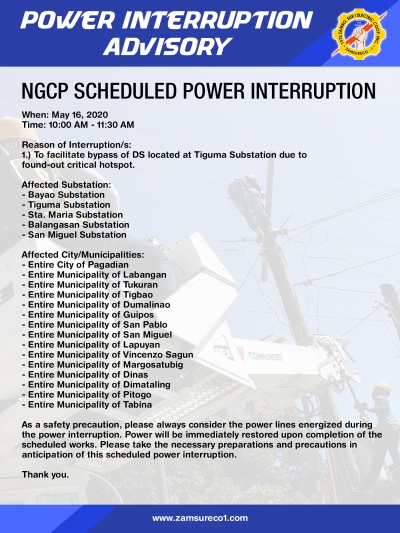 NGCP Scheduled Power Interruption (May 16, 2020)