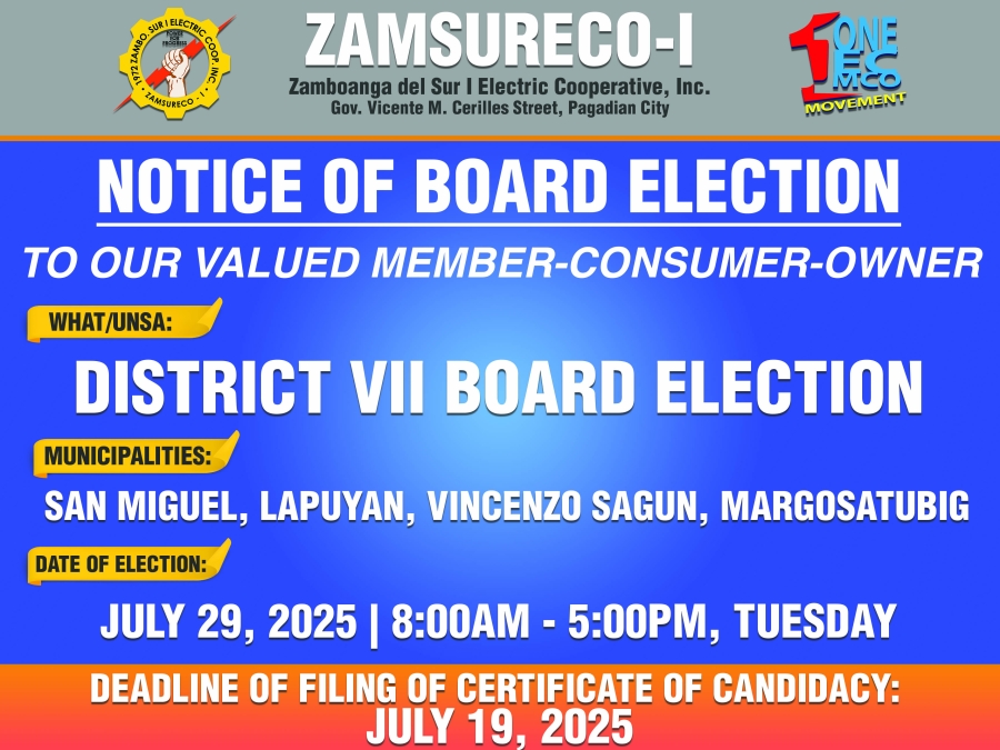 Announcement !  NOTICE OF ELECTION - DISTRICT VII
