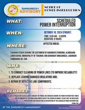 SCHEDULE POWER INTERRUPTION (OCTOBER 18, 2024) between 9:00 AM - 5:00PM