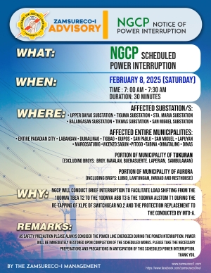 NGCP SCHEDULE POWER INTERRUPTION (NOVEMBER 15, 2024) between 8:00 AM - 4:00PM