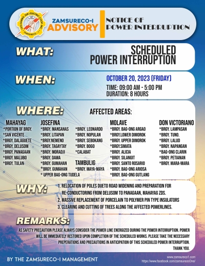 SCHEDULE POWER INTERRUPTION (OCTOBER 20, 2023) between 9:00 AM - 5:00 PM