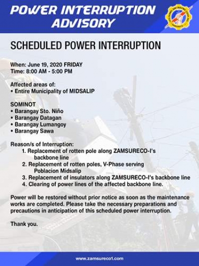 Scheduled Power Interruption (June 19, 2020)