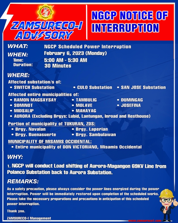 Copy of NGCP Scheduled Power Interruption (February 6, 2023) between 5:00 AM - 5:30 AM