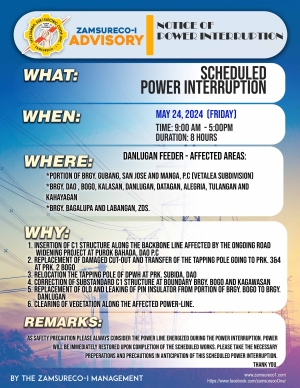 SCHEDULE POWER INTERRUPTION (MAY 24, 2024) between 9:00 AM - 5:00 PM
