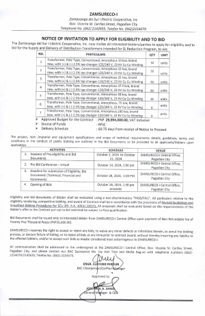 NOTICE OF INVITATION TO APPLY FOR ELIGIBILITY AND TO BID (Publication Date: OCTOBER 2, 2024)