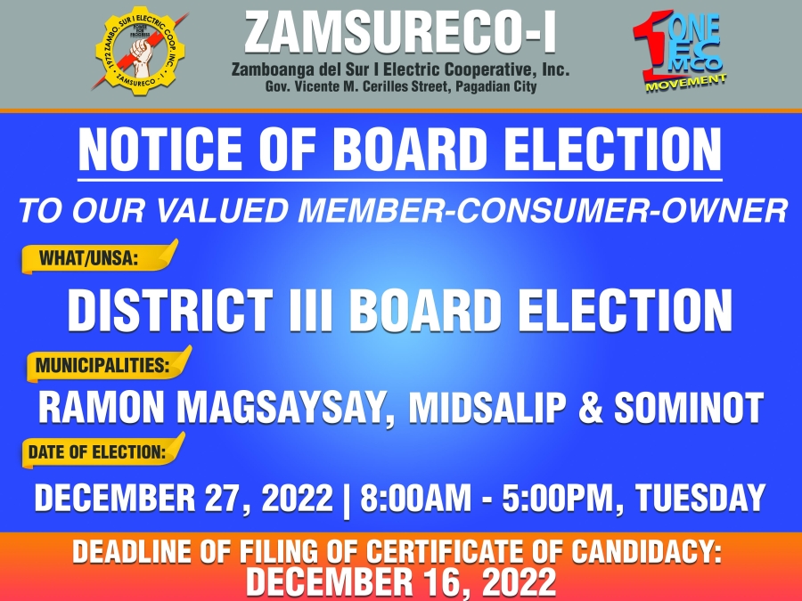 Notice of Board Election of District III on December 27, 2022, 8:00AM, Tuesday