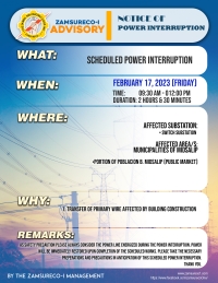 Scheduled Power Interruption (February 17, 2023) between 9:30 AM - 12:00 PM