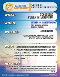 SCHEDULE POWER INTERRUPTION (OCTOBER 14, 2023) between 8:00 AM - 5:00 PM