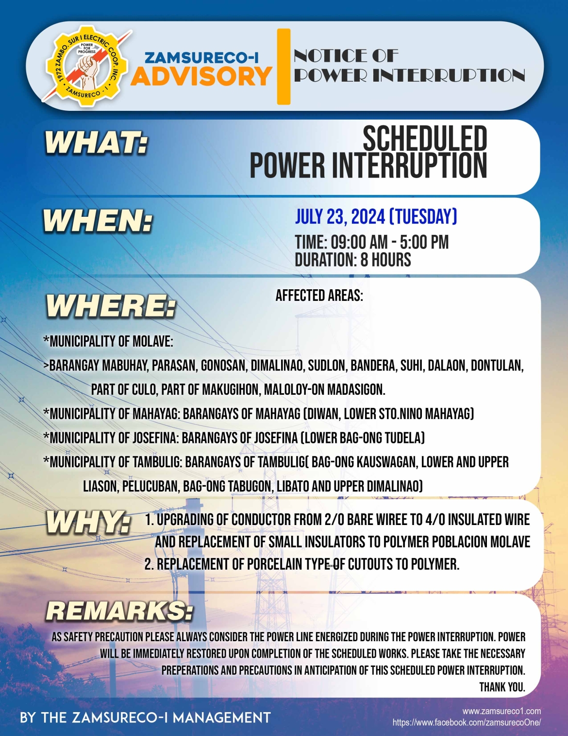SCHEDULE POWER INTERRUPTION (JULY 23, 2024) between 9:00 AM - 5:00PM