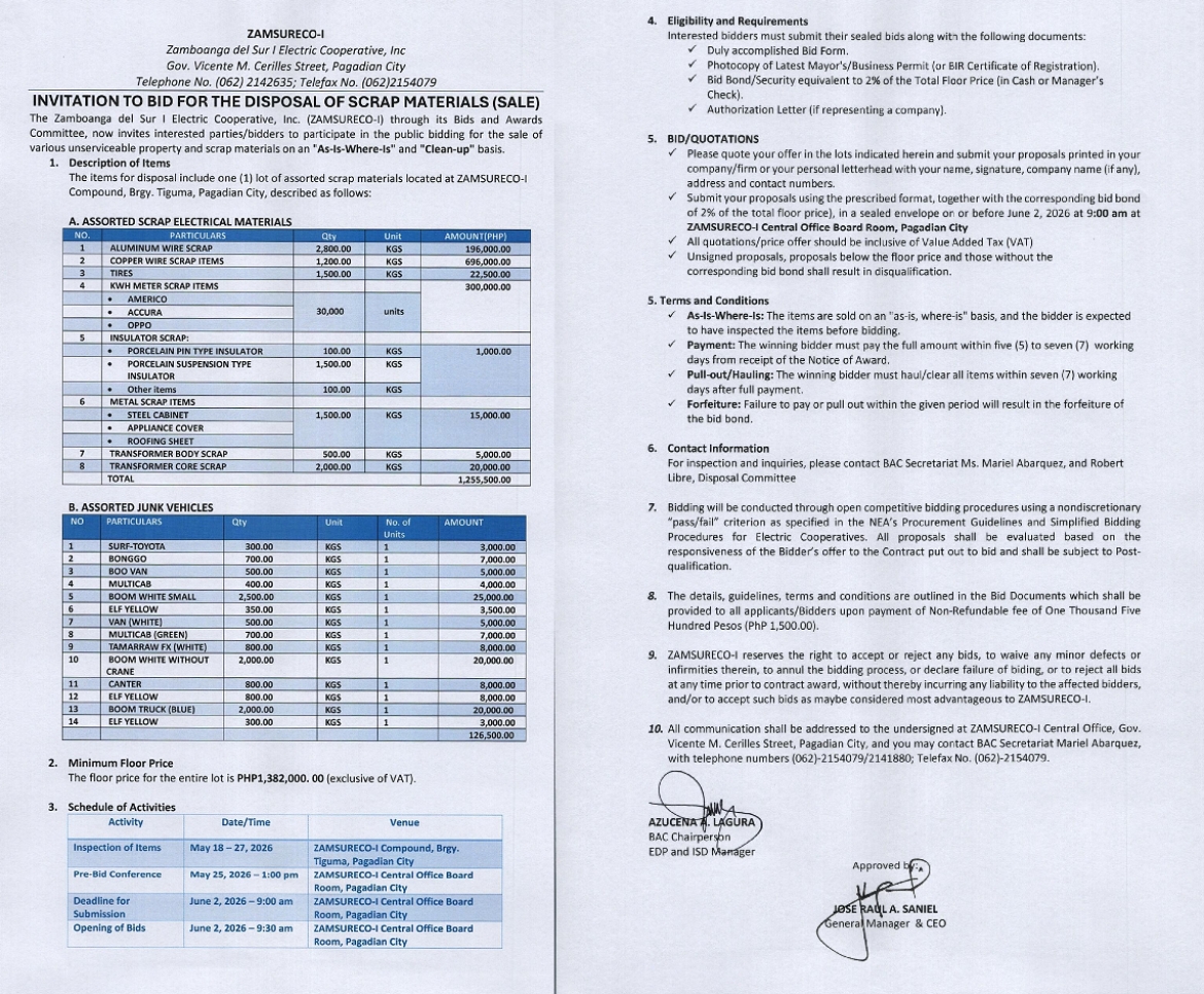 NOTICE OF INVITATION TO APPLY FOR ELIGIBILITY AND TO BID (Publication Date: MAY 13, 2026)