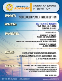 SCHEDULE POWER INTERRUPTION JULY 10, 2025) between 9:00 AM - 5:00 PM