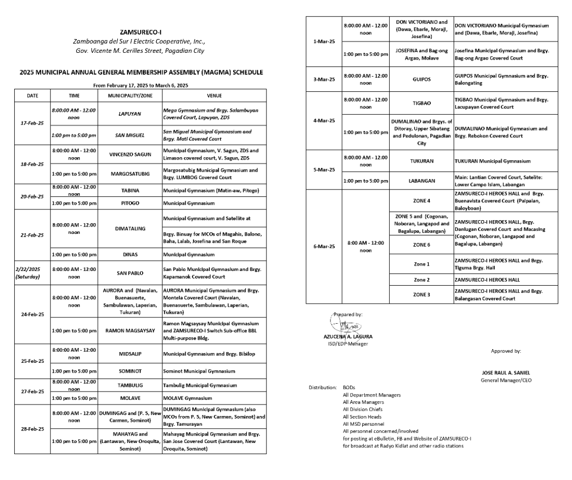 Announcement ! MAGMA SCHEDULE 2025