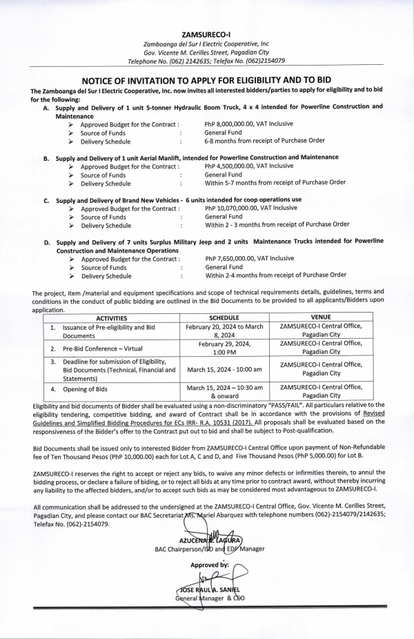 NOTICE OF INVITATION TO APPLY FOR ELIGIBILITY AND TO BID (Publication Date: February 20, 2024)