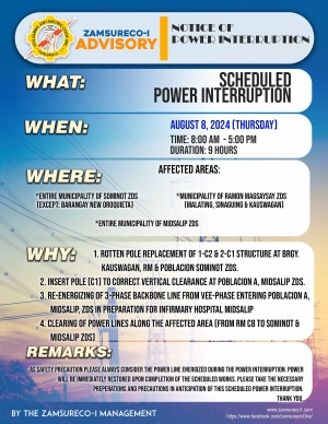 SCHEDULE POWER INTERRUPTION (AUGUST 8, 2024) between 8:00 AM - 5:00PM