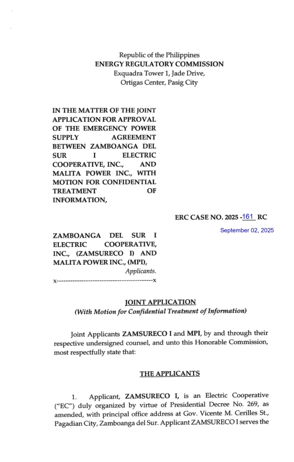 NOTICE OF JOINT APPLICATION ERC CASE NO. 2025-161 RC