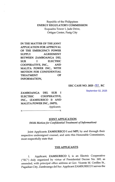 NOTICE OF JOINT APPLICATION ERC CASE NO. 2025-161 RC